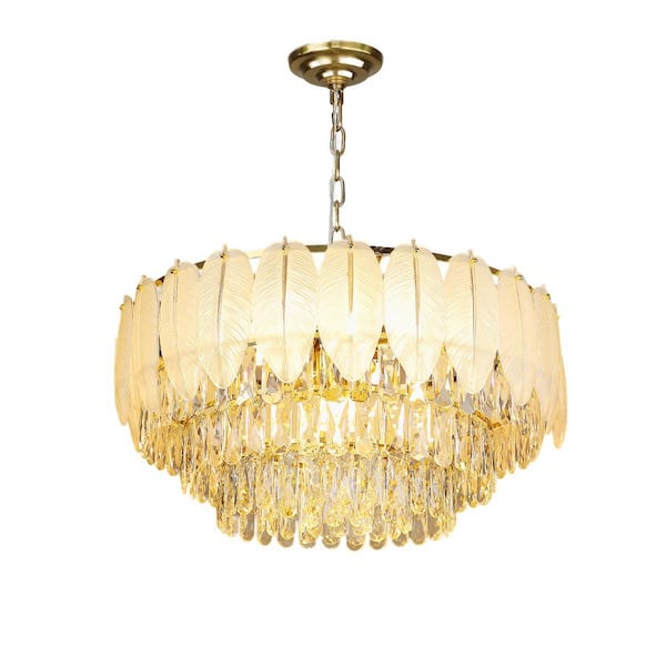 Depuley 24 in. 11-Light Luxury Crystal Chandelier Adjustable Round Feather Crystal Pendant Light for Living Room Bulbs Included