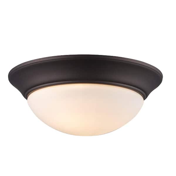Bel Air Lighting Bolton 12 in. 2-Light Oil Rubbed Bronze Flush Mount Ceiling Light Fixture with Frosted Glass Shade