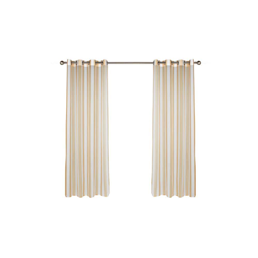 Khaki Sheer Striped Grommet Top Outdoor Curtain Panel