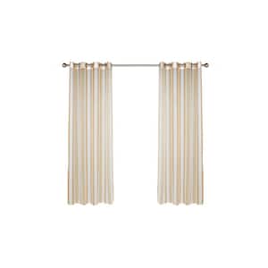 Escape Stripe Khaki Polyester 54 in. W x 84 in. L Grommet Indoor/Outdoor Sheer Curtain (Single Panel)
