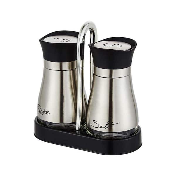 Salt and Pepper Shakers Stainless Steel Clear Glass Tableware BBQ Camping Portable Holder 2-Pieces Set