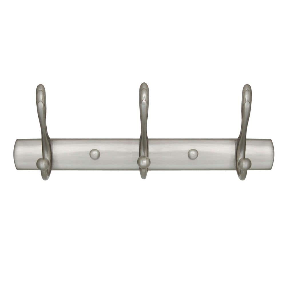 Satin Nickel Triple J-Hook Wall Mounted Towel Rack