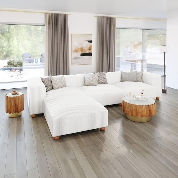 ZUO Tayte 150.0 in. W Straight Arm Polyester Corduroy Rectangle Modern Sofa in White