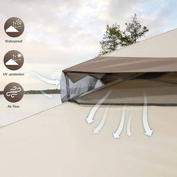 Unbranded - 20 ft. x 10 ft. Beige Outdoor Double Tier Gazebo Tent with Side Mesh Curtains for Lawn, Backyard and Party