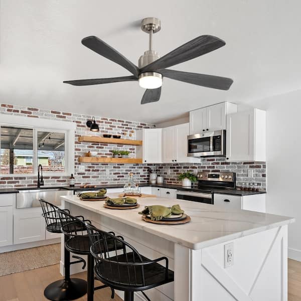 52 in. Indoor/Outdoor Nickel 5-Blade Ceiling Fan with 3 Color Temperature LED with Remote Control and ‎App Control