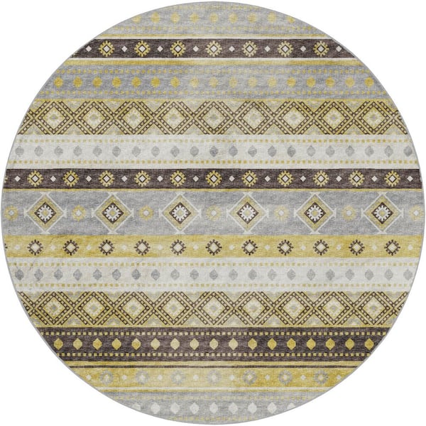 Dream Shag Premium Machine Washable Abstract ADS118 Gilded 8 ft. x 8 ft. Round Rug