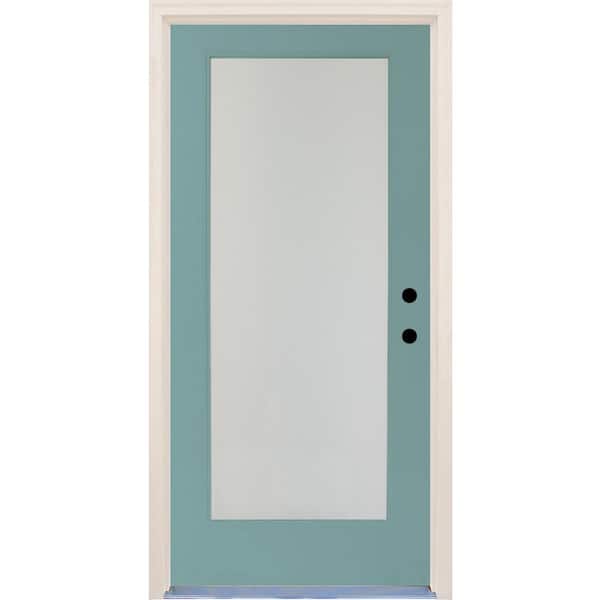 Builders Choice 36 in. x 80 in. Elite Surf Left-Hand Full Lite Satin Etch Glass Contemporary Painted Fiberglass Prehung Front Door