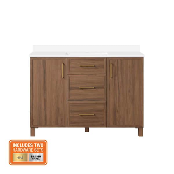 Bilston 48 in. Single Sink Spiced Walnut Bath Vanity with White Engineered Stone Top (Assembled)