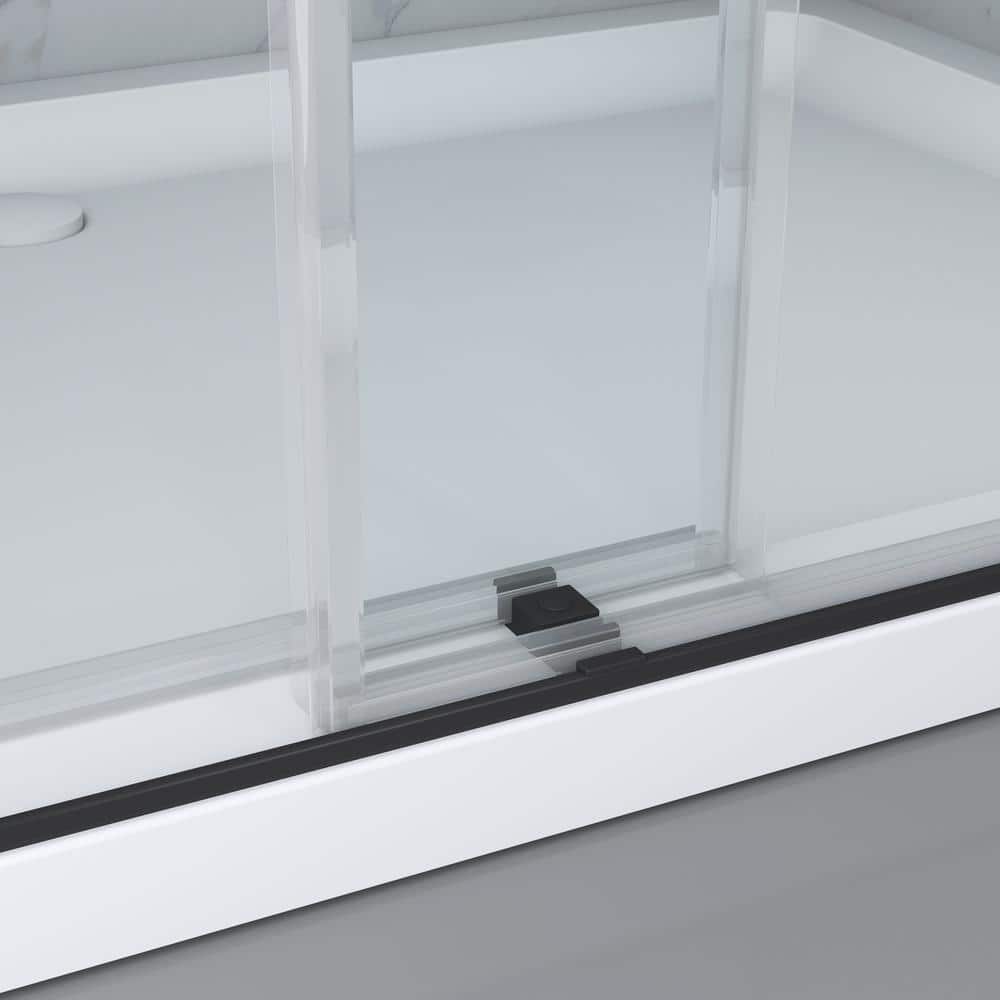 Matte Black Frameless Double Sliding Shower Door with Handles