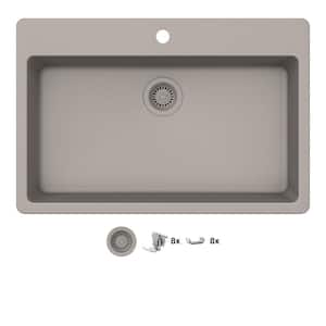 Stonehaven 33 in. Drop-In Single Bowl Taupe Ice Granite Composite Kitchen Sink with Taupe Strainer
