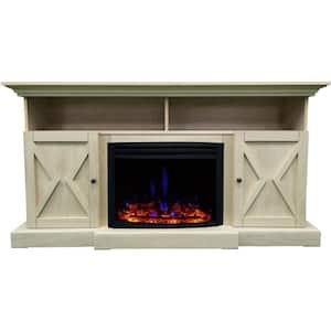 Whitby 62.2 in. Width Freestanding Electric Fireplace TV Stand in Sandstone with Deep Log Insert