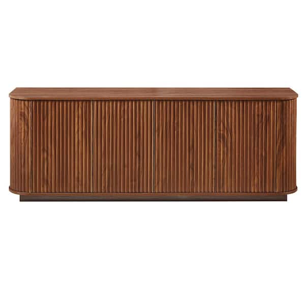 anpport Modern Dark Brown Wood 64 in. Sideboard with Curved Edge & Adjustable Shelf