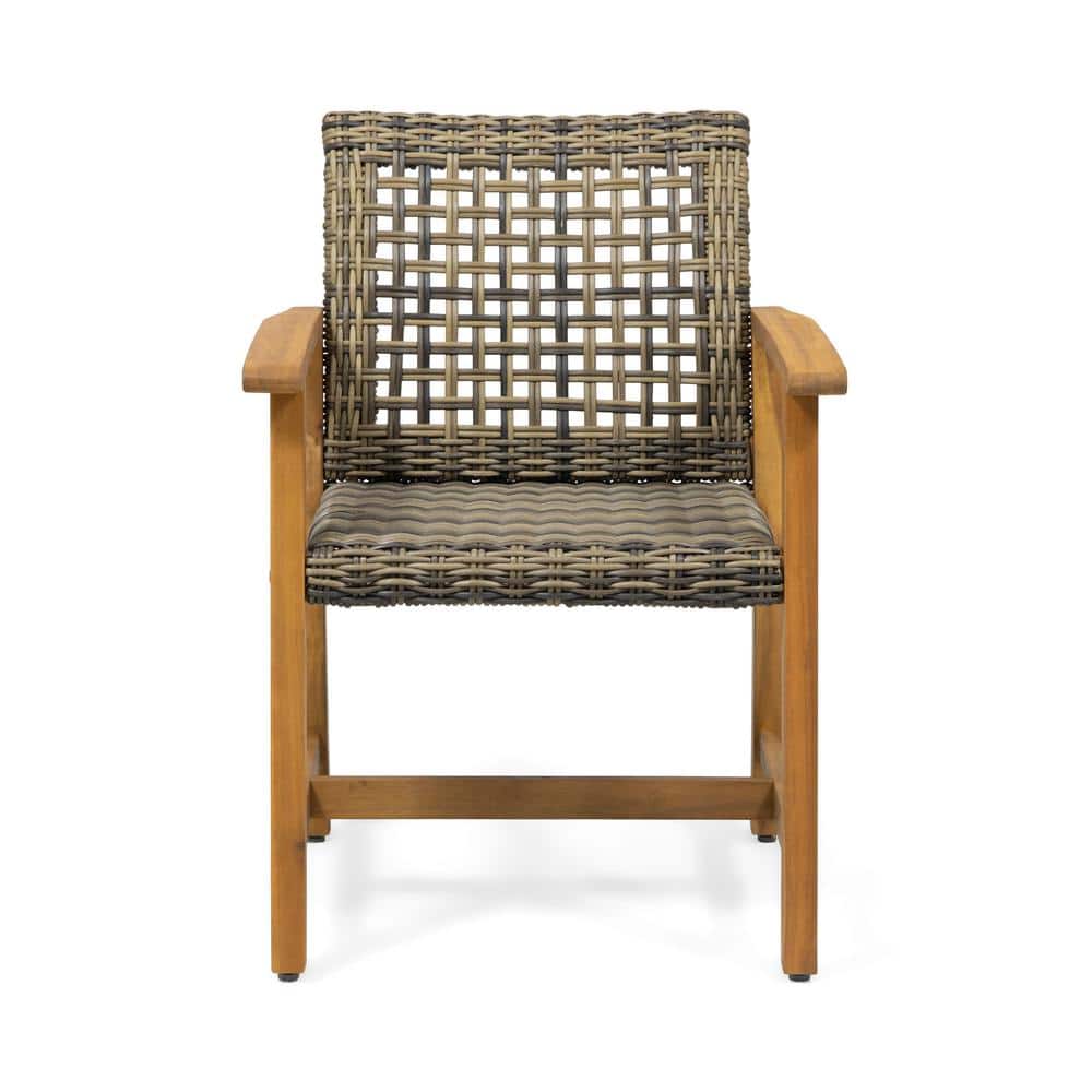  Outdoor Dining Chair Outdoor Lounge Chair Outdoor Recliner Set of 2 with Wood and Wicker Frame,in Natural Stained