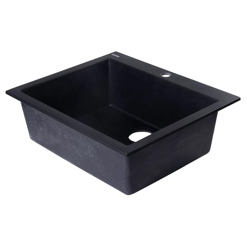 24'' Black Granite Single Bowl Drop-In Kitchen Sink