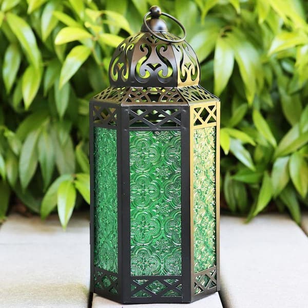 12 in. x 5.5 in. Black Metal Moroccan Lantern without Candle