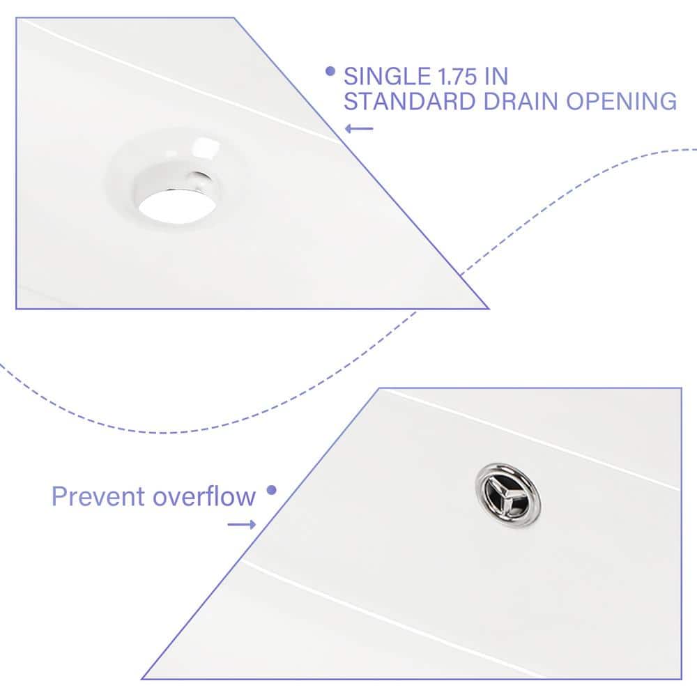 20.8" White Ceramic Rectangular Wall-Mounted Bathroom Sink