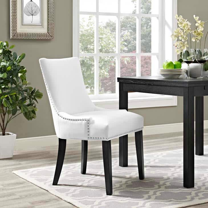 Elegance White Faux Leather Upholstered Side Chair with Nailhead Trim