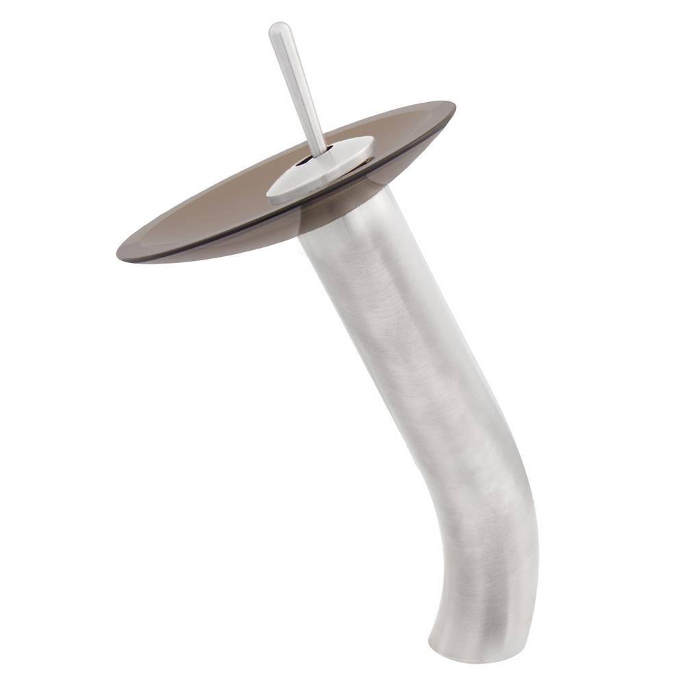 Brushed Nickel Single Handle Waterfall Vessel Faucet with Tea Glass Disc