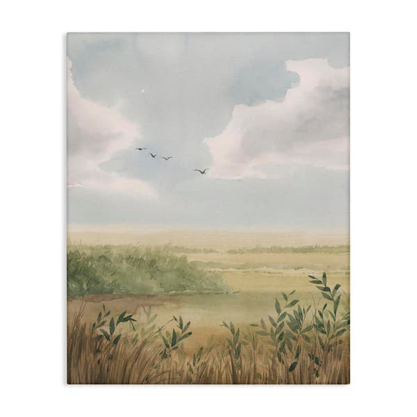 Stupell Industries Birds over Grasslands by Grace Popp Unframed Nature Graphic Art Print 48 in. x 36 in.