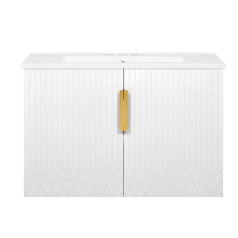 30 in. White Wood Rectangle Vessel Sink Bathroom Vanity Combo with 2 Soft Closing Doors price history on PriceWatchPro