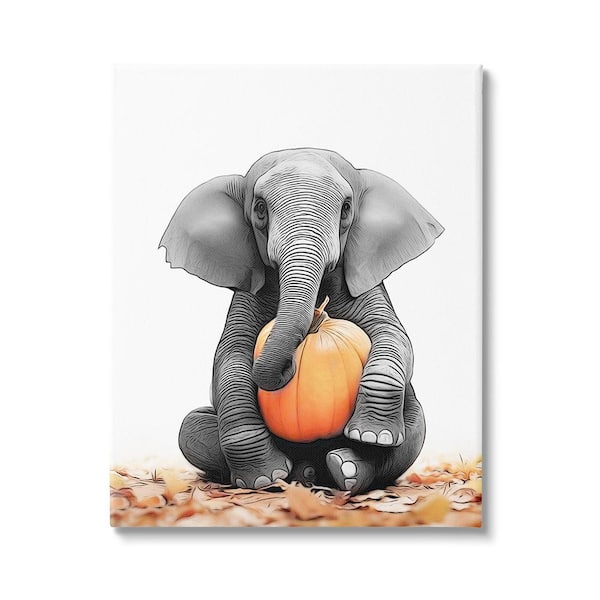 Stupell Industries Elephant in Autumn Leaves byAnnalisa Latella 1-Piece Unframed Graphic Print Animal Poster Art Print 20 in. x 16 in.
