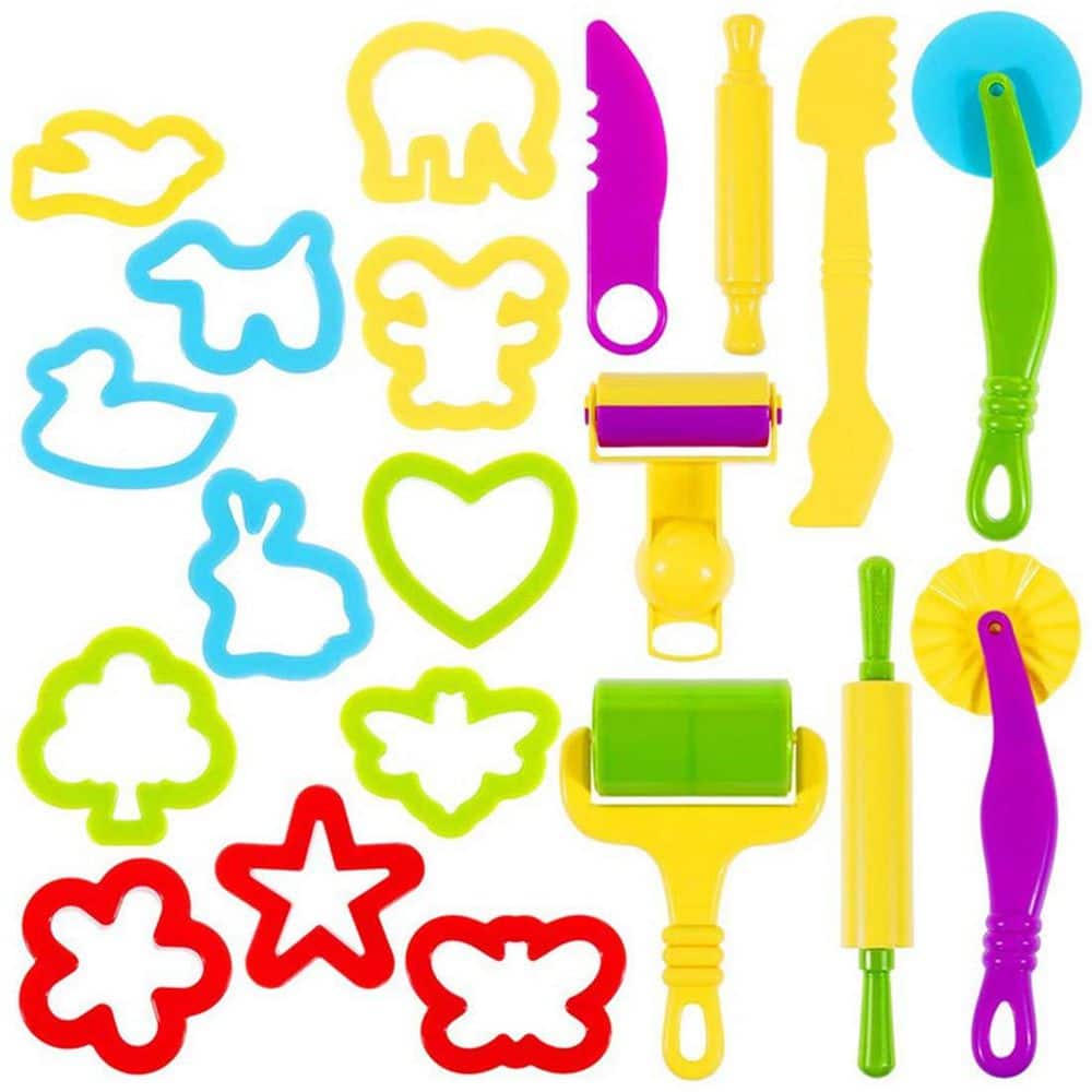 20-Piece Random Color Play Dough Tools Set with Animal and Plant Shape Cutters for Kids Creativity Activities