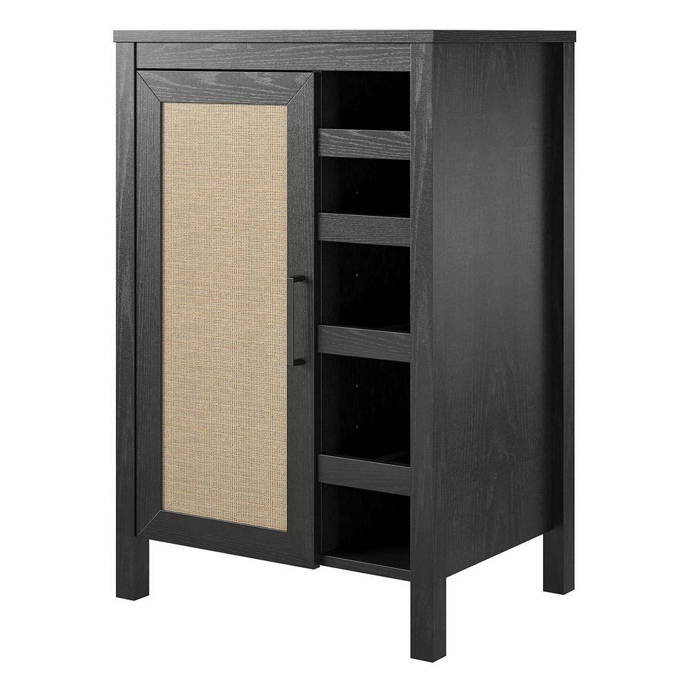 Wimberly Black Oak and Faux Rattan Bar Cabinet