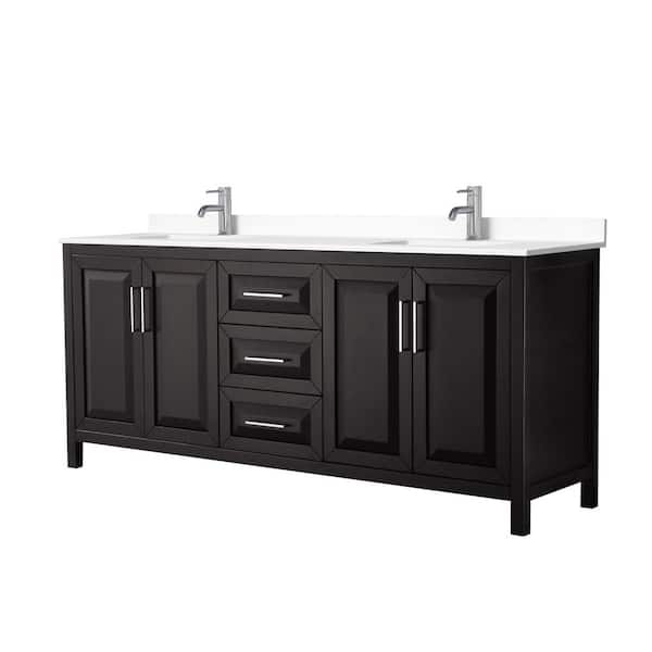 Wyndham Collection Daria 80 in. W x 22 in. D Double Vanity in Dark Espresso with Cultured Marble Vanity Top in White with White Basins