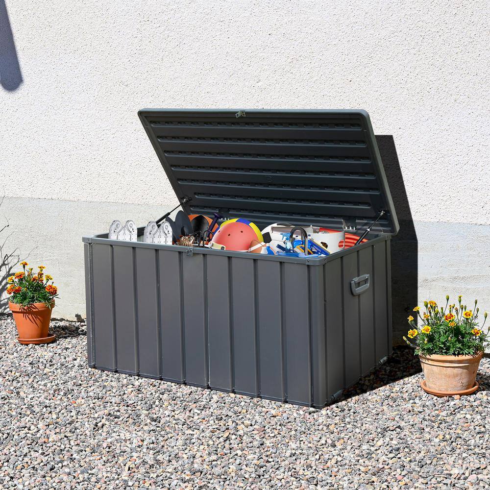 120 gal. Outdoor Waterproof Storage Deck Box with Pneumatic Lid, Lockable, 