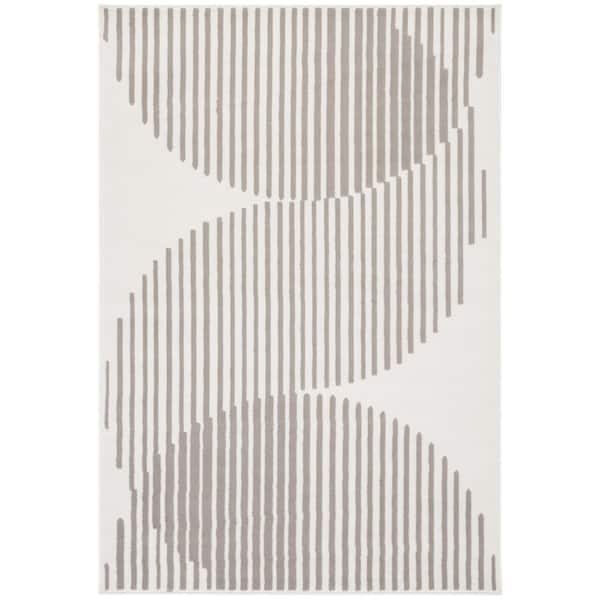 Pyramid 8 ft. x 10 ft. Ivory/Gray Solid Striped Wave Area Rug
