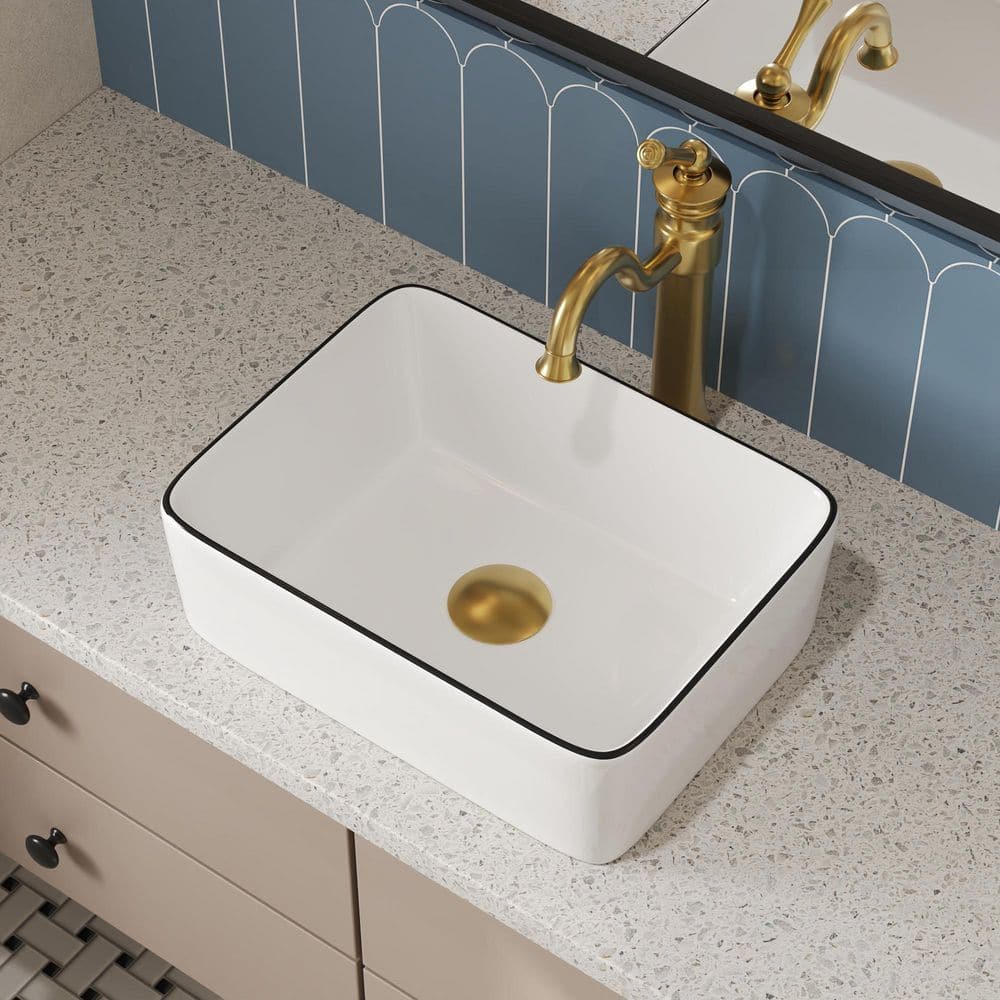 Liberty 16 in. Rectangular Vessel Bathroom Sink in White and Black Rim Ceramic with Faucet Not Included price history on PriceWatchPro