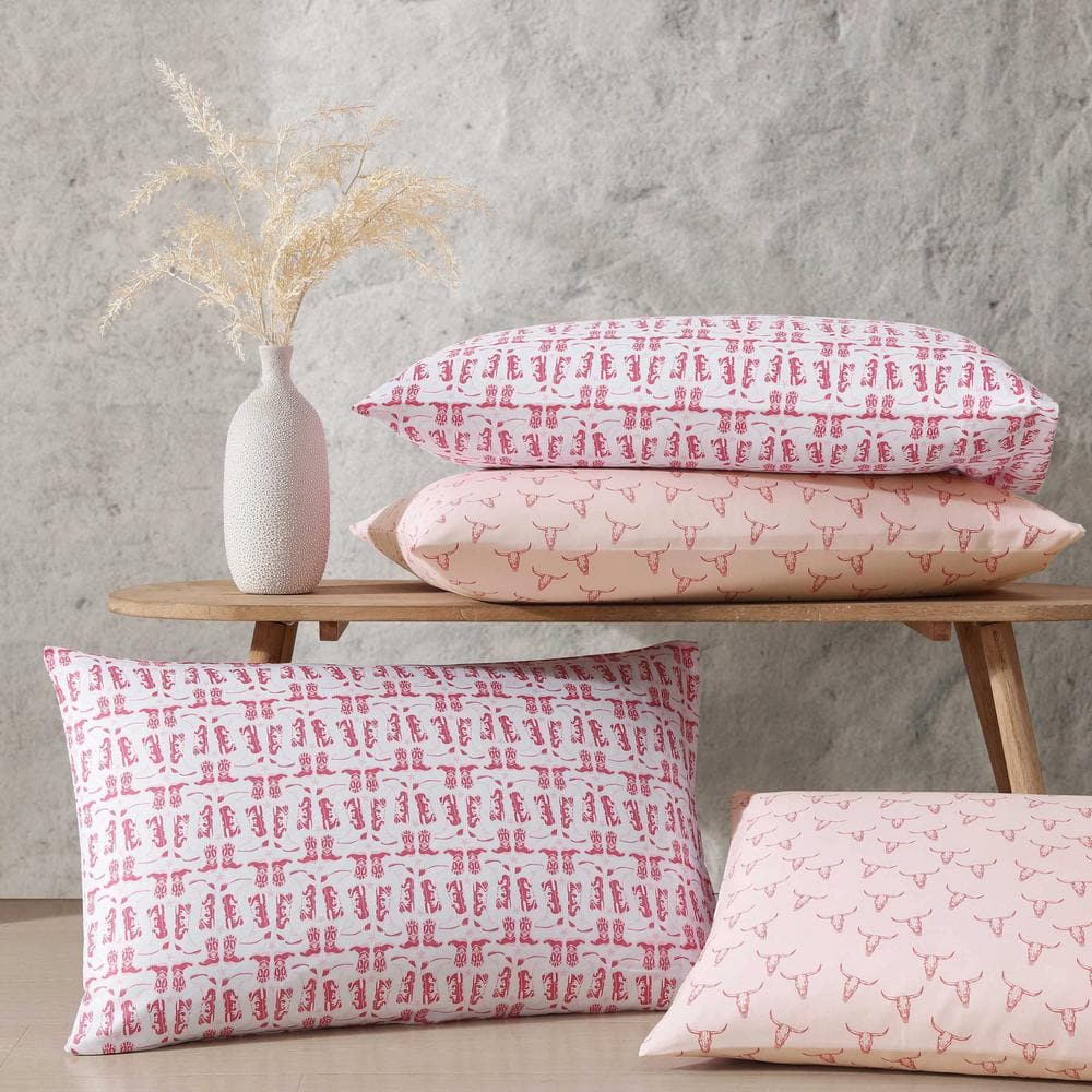 Pink Steer Skulls Print Queen Microfiber Sheet Set