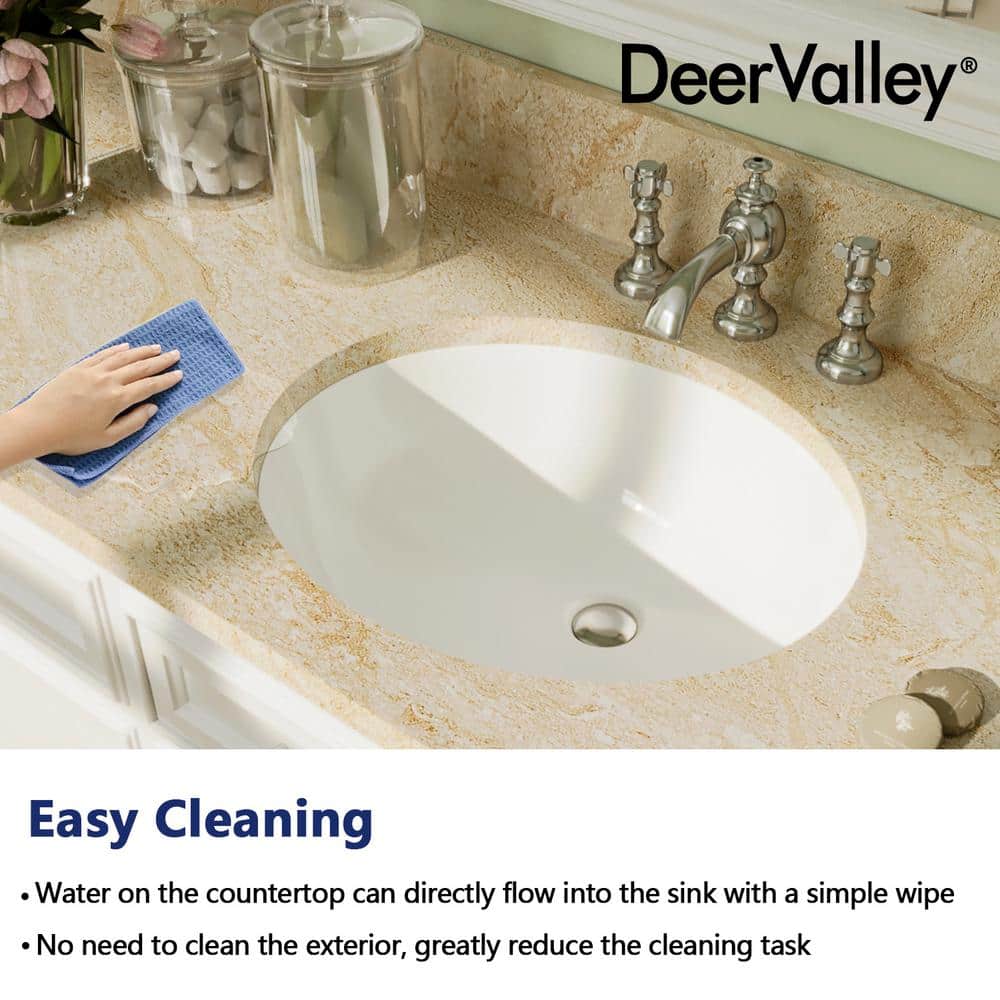 White Ceramic Oval Undermount Bathroom Sink with Overflow