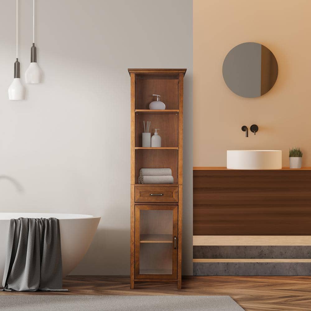 Avery Classic 65" Brown Oak Veneer Freestanding Cabinet with Adjustable Shelving