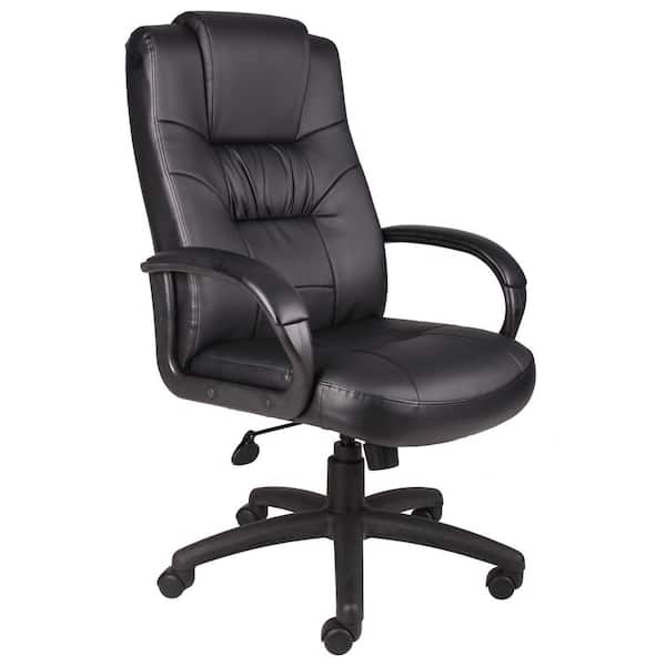 BOSS Office Products High Back Black Leather Executive Desk Chair with Built-In Lumber Support