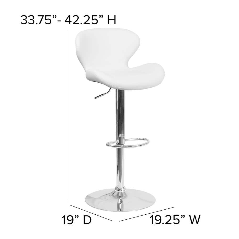 Curvaceous White Vinyl and Chrome Adjustable Saddle Barstool