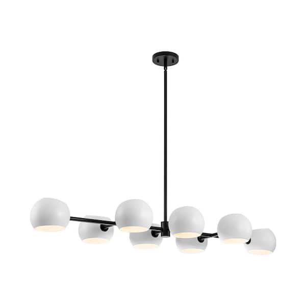 RRTYO Aurelia 8-Light Modern White Linear Sputnik Branch Pendant Globe Bubble Chandelier for Kitchen Island with Metal Shade