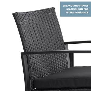 Black 3-Piece Wicker Patio Conversation Set with Black Cushion