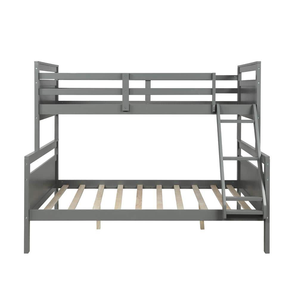 Wetiny Gray Twin Over Full Bunk Bed With Ladder Safety Guardrail 