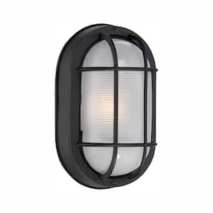 8.5 in. Black LED Outdoor Wall Lamp with Frosted Glass Shade