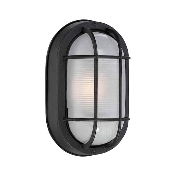 Hampton Bay 8.5 in. Black LED Outdoor Wall Lamp with Frosted Glass Shade