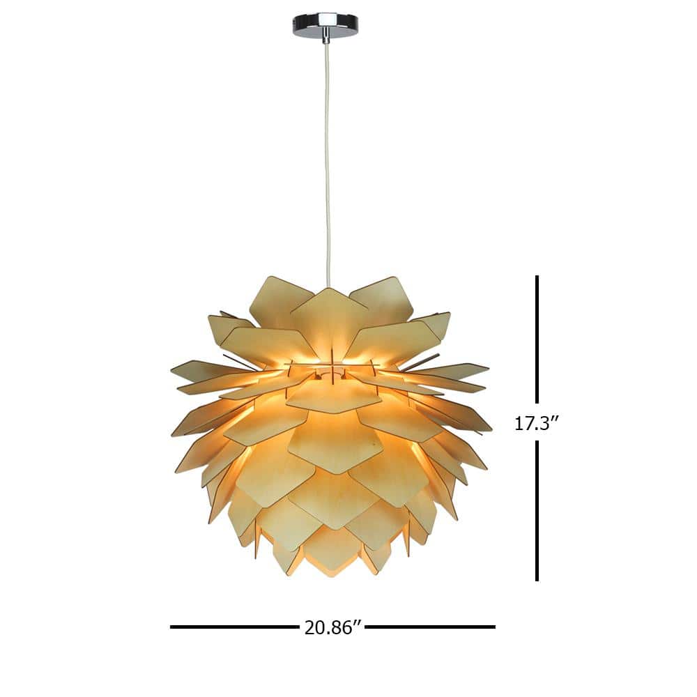 Exquisite Artichoke-Inspired White and Wood 20" Ceiling Fixture