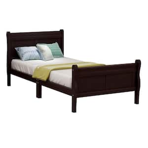 41.30 in. W Espresso Twin Solid Wood Sleigh Bed with Headboard, Footboard, Wood Slat Support