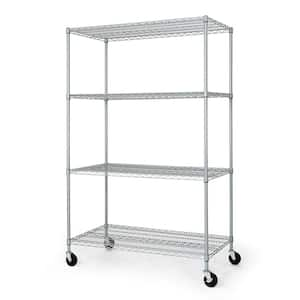 Silver 4-Tier Steel Heavy Duty Garage Storage Shelving Unit with Wheels (48 in. W x 76 in. H x 24 in. D)