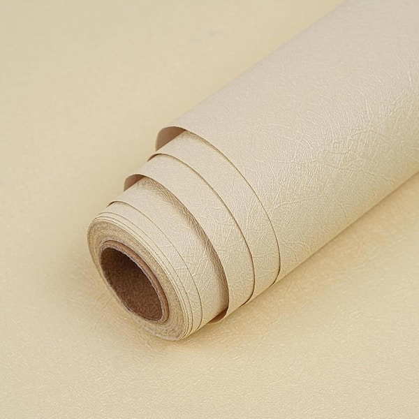 Beige Yellow Silk Embossed Contact Paper Peel and Stick Self-Adhesive  Wallpaper Roll, 15.7" x 98"