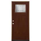 36 in. x 80 in. Everland Caramel Grain Right Hand Inswing Sequence 1/4 Lite Finished Fiberglass Prehung Front Door