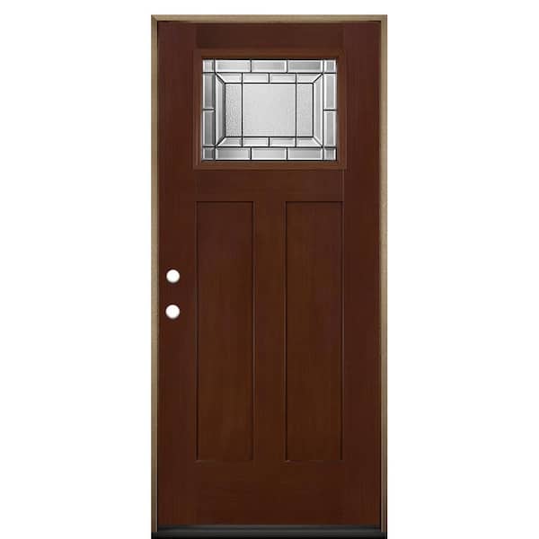 Masonite 36 in. x 80 in. Everland Caramel Grain Right Hand Inswing Sequence 1/4 Lite Finished Fiberglass Prehung Front Door