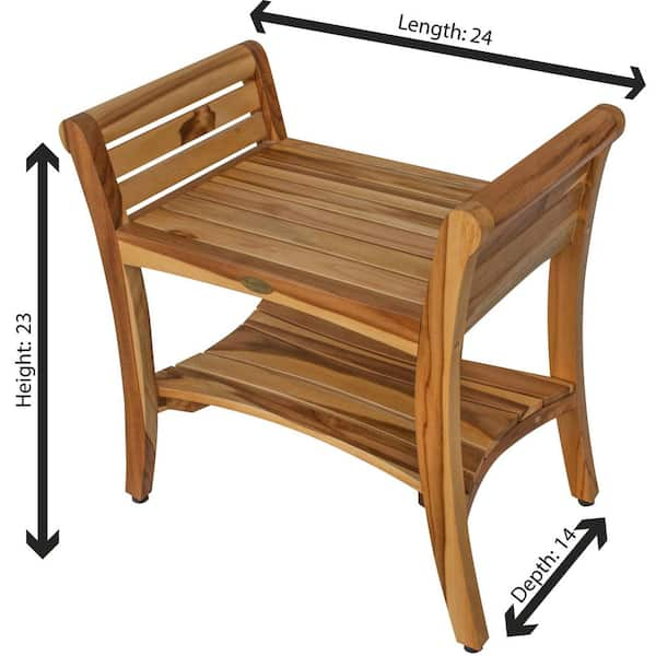 EcoDecors EarthyTeak Symmetry 24 in. Teak Shower Bench with Shelf And LiftAide Arms ED930 The Home Depot