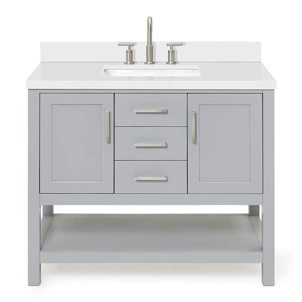Bayhill 43 in. W x 22 in. D x 36 in. H Bath Vanity in Grey with Pure White Quartz Top