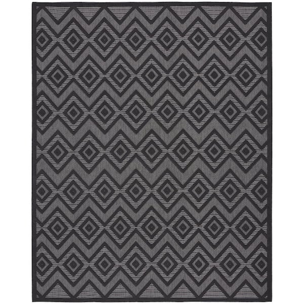Nourison Versatile Charcoal/Black 8 ft. x 10 ft. Diamond Geometric Indoor Outdoor Area Rug